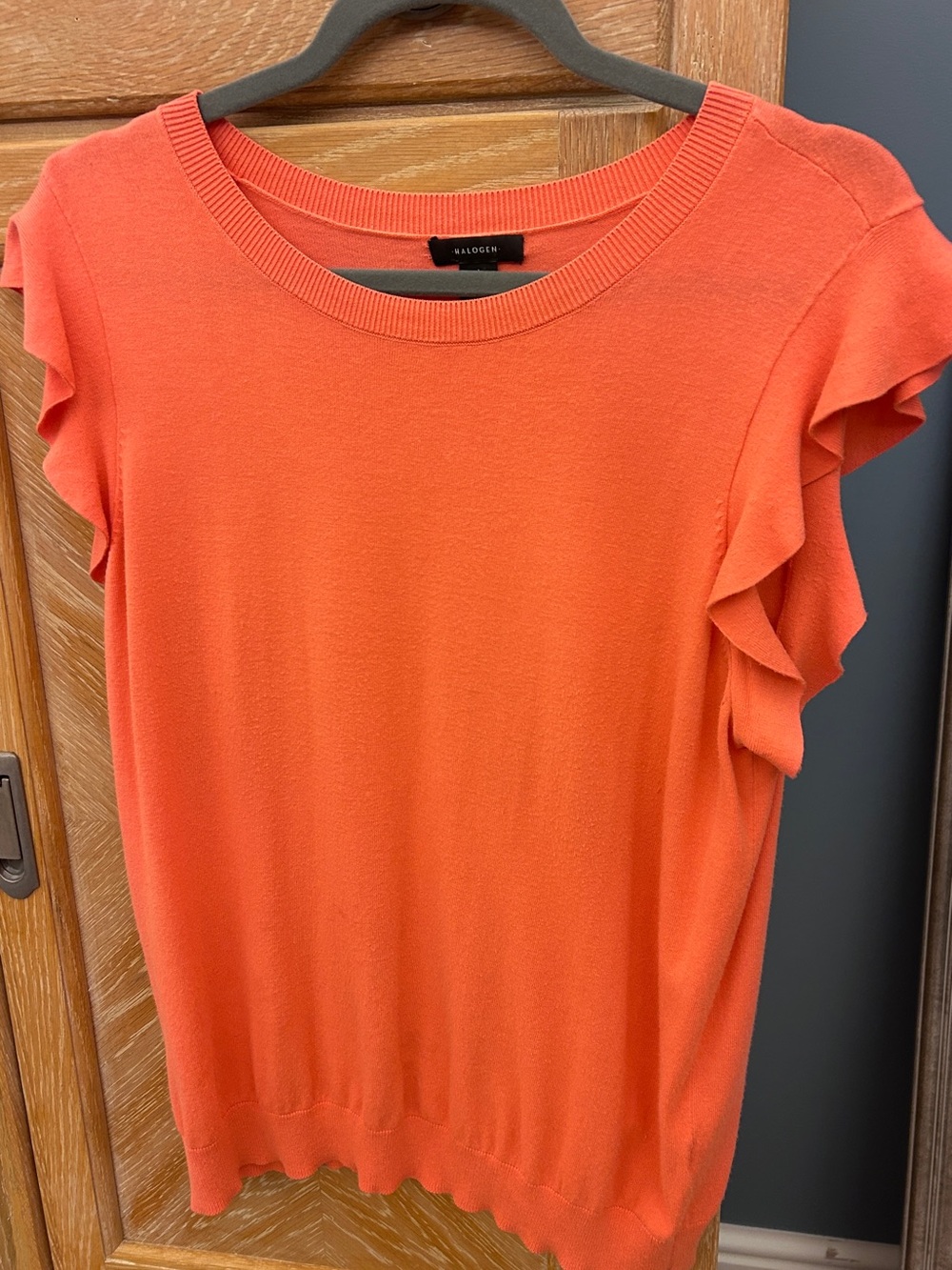 Halogen Coral-Orange Ruffle Sleeve Knit Tank